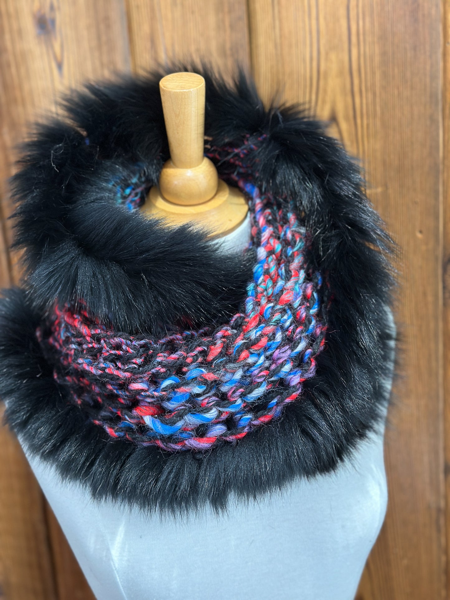 Foulard Multicolor noir avec fourrure recyclée - Renard