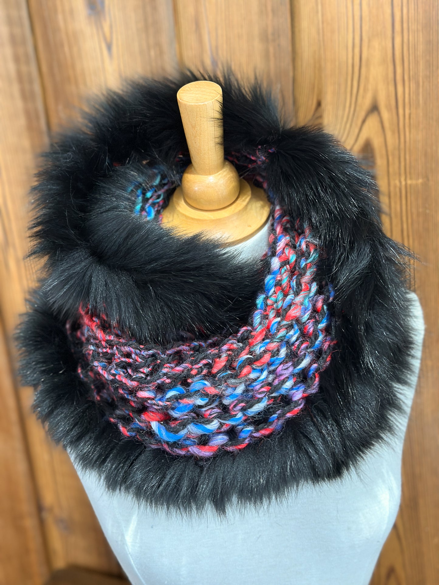 Foulard Multicolor noir avec fourrure recyclée - Renard