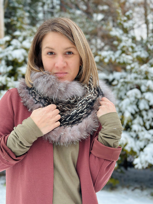 Foulard avec fourrure recyclée - Renard