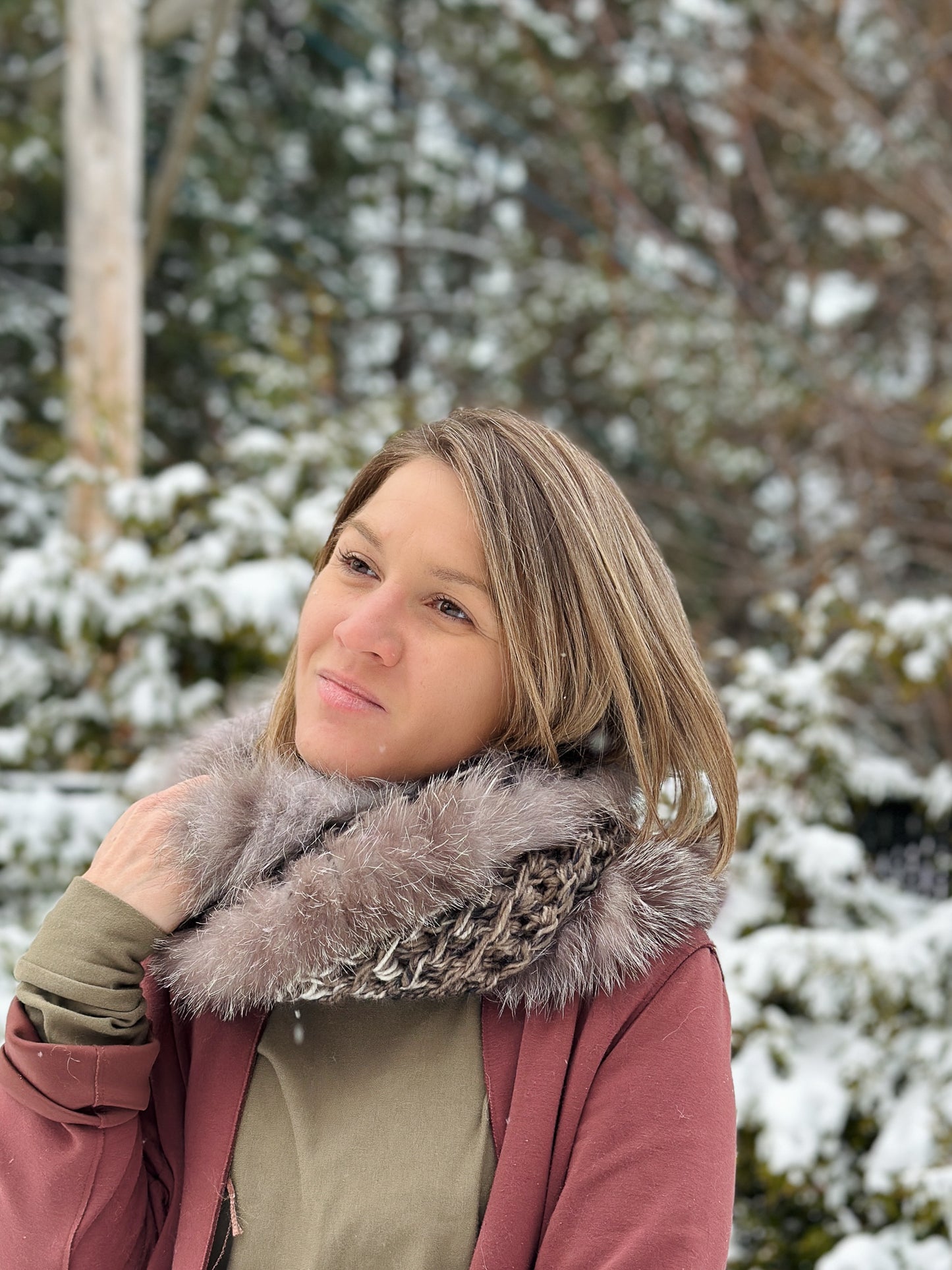 Foulard charcoal avec fourrure recyclée - Renard