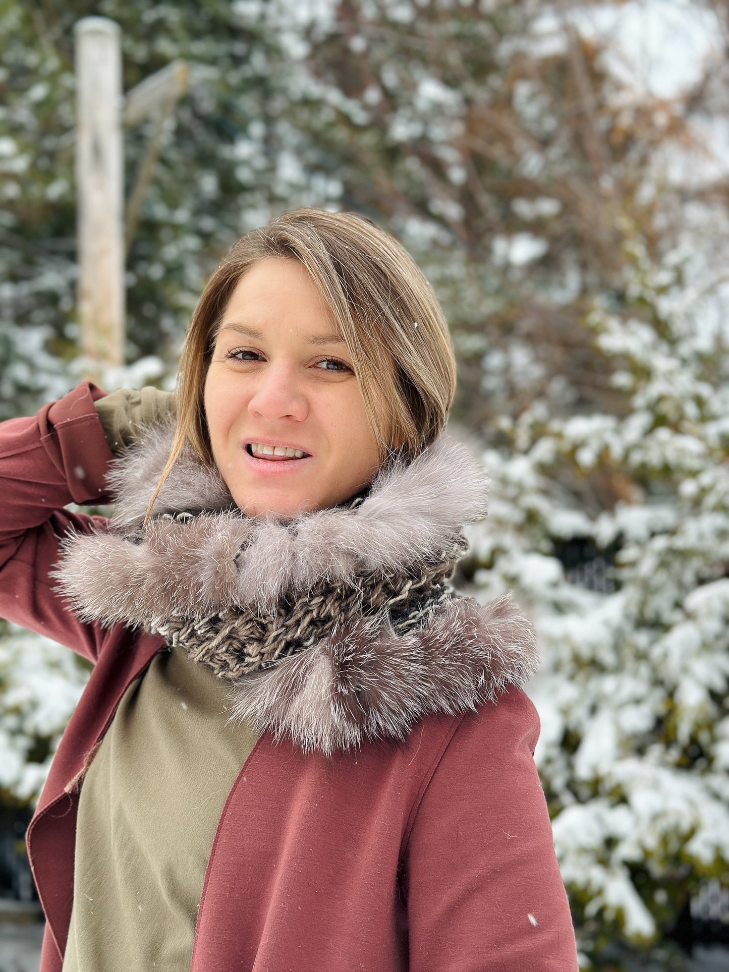 Foulard charcoal avec fourrure recyclée - Renard