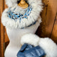 Foulard avec fourrure recyclée - Bleu et Crème