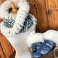 Foulard avec fourrure recyclée - Bleu et Crème