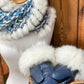 Foulard avec fourrure recyclée - Bleu et Crème