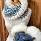 Foulard avec fourrure recyclée - Bleu et Crème