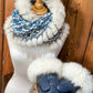 Foulard avec fourrure recyclée - Bleu et Crème