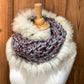 Foulard gris et fuchsia avec fourrure recyclée Renard