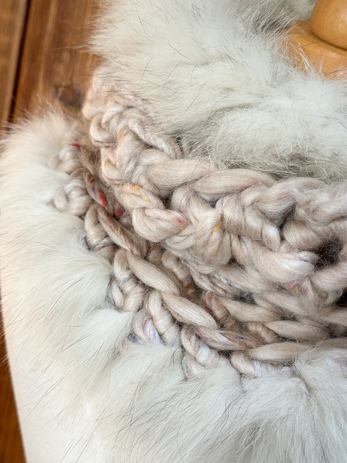 Foulard Beige avec fourrure recyclée Renard