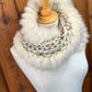 Foulard beige et taupe avec fourrure recyclée - Crème