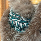 Foulard Turquoi et Gris avec fourrure recyclée - Renard