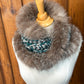 Foulard Turquoi et Gris avec fourrure recyclée - Renard