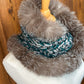 Foulard Turquoi et Gris avec fourrure recyclée - Renard