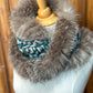 Foulard Turquoi et Gris avec fourrure recyclée - Renard