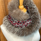 Foulard Rouge et gris avec torsade et fourrure recyclée - Renard