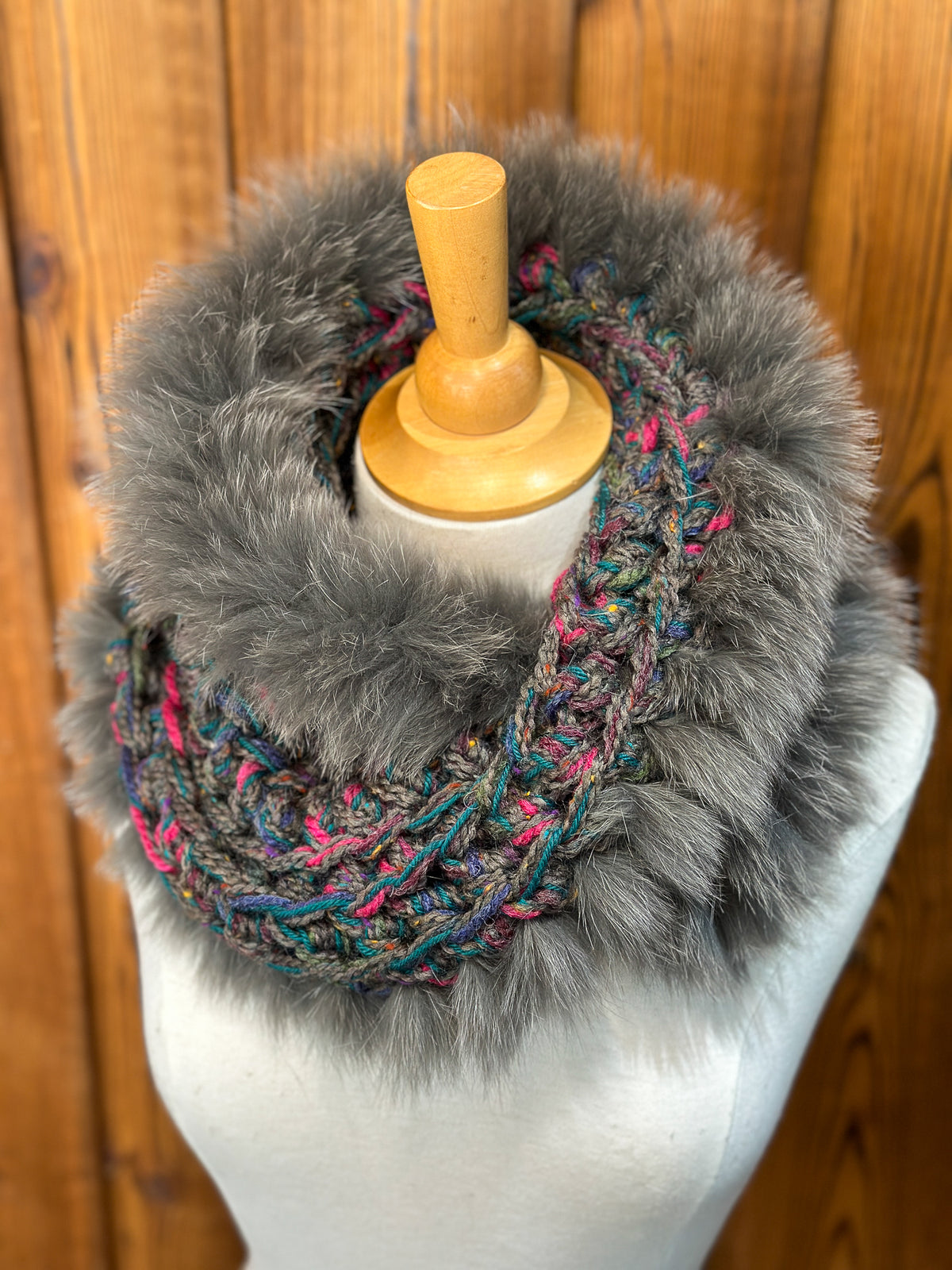 Foulard avec torsade fourrure recyclée - Renard