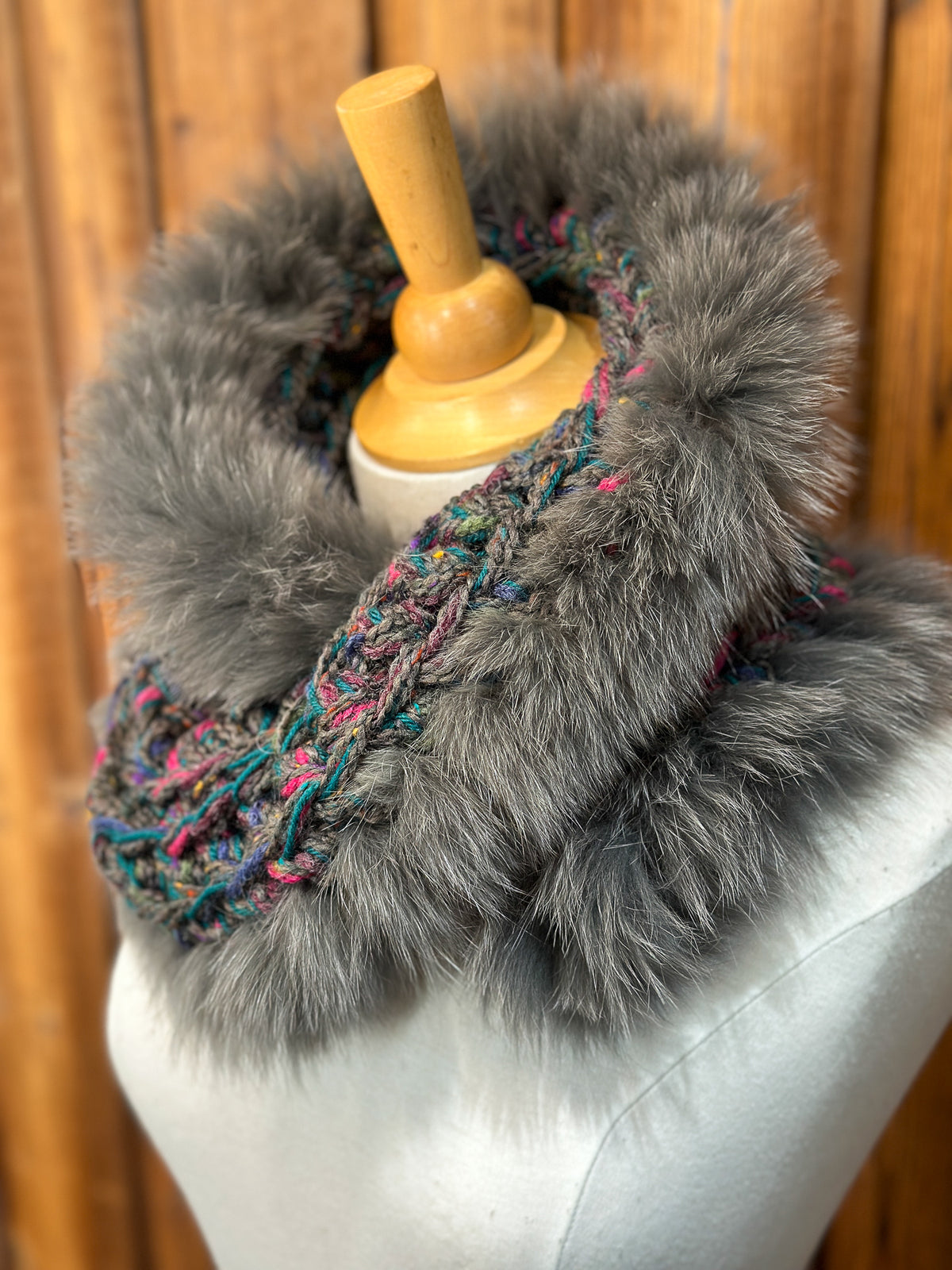 Foulard avec torsade fourrure recyclée - Renard