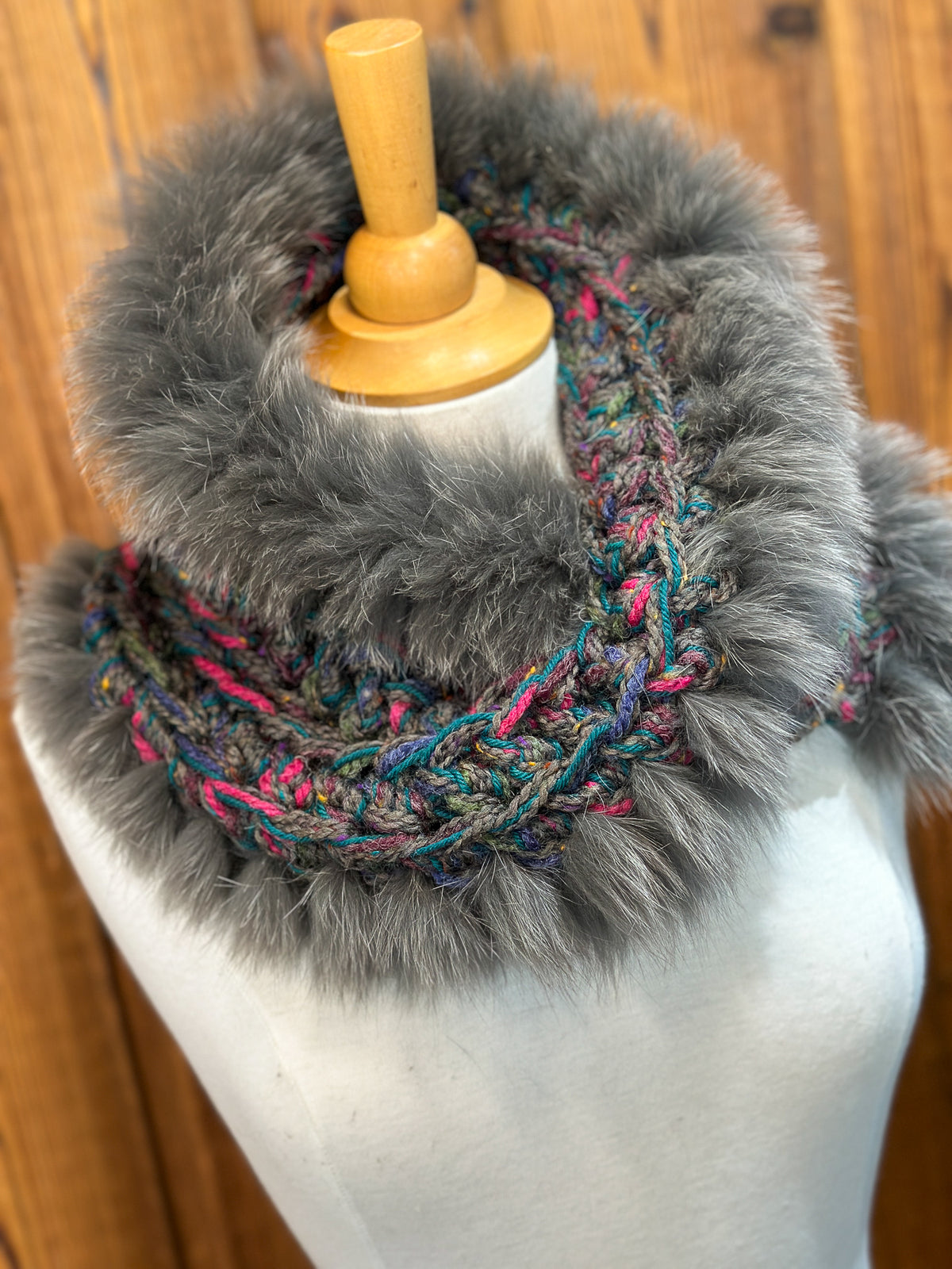 Foulard avec torsade fourrure recyclée - Renard