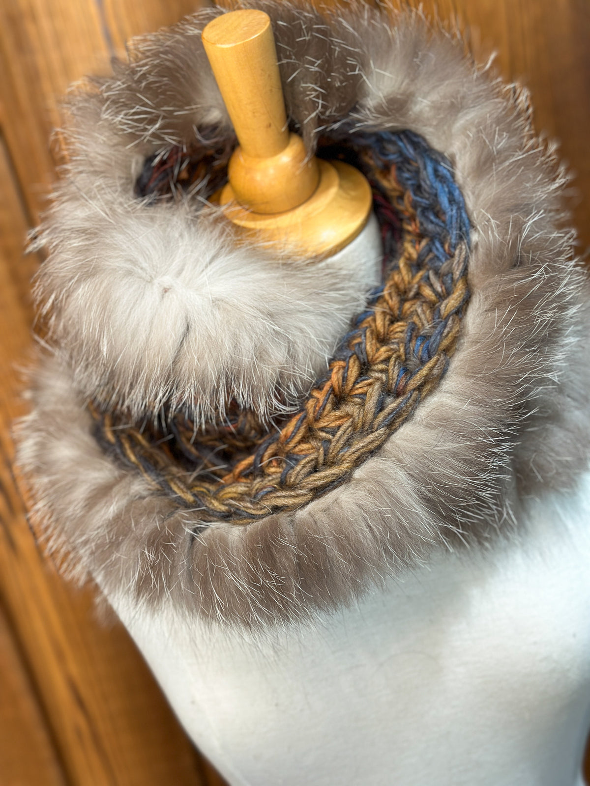 Foulard avec torsade avec fourrure recyclée - Renard