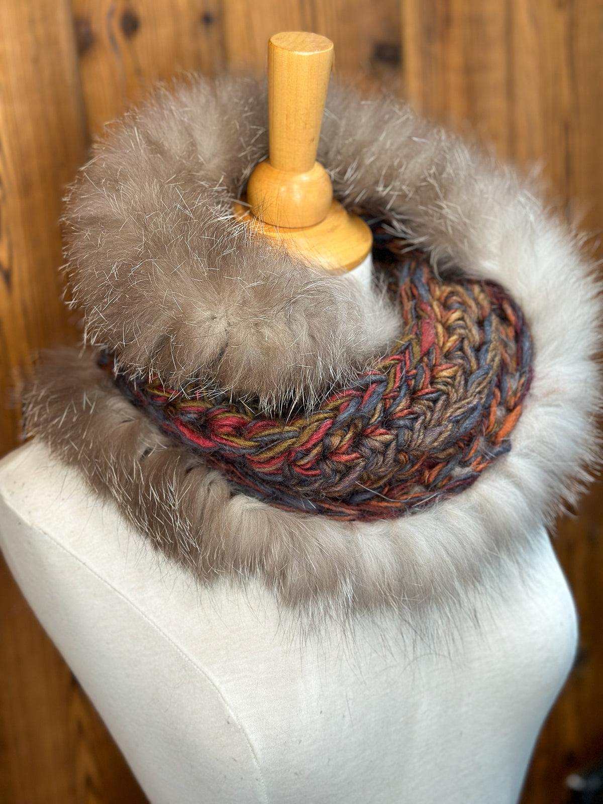Foulard avec torsade avec fourrure recyclée - Renard