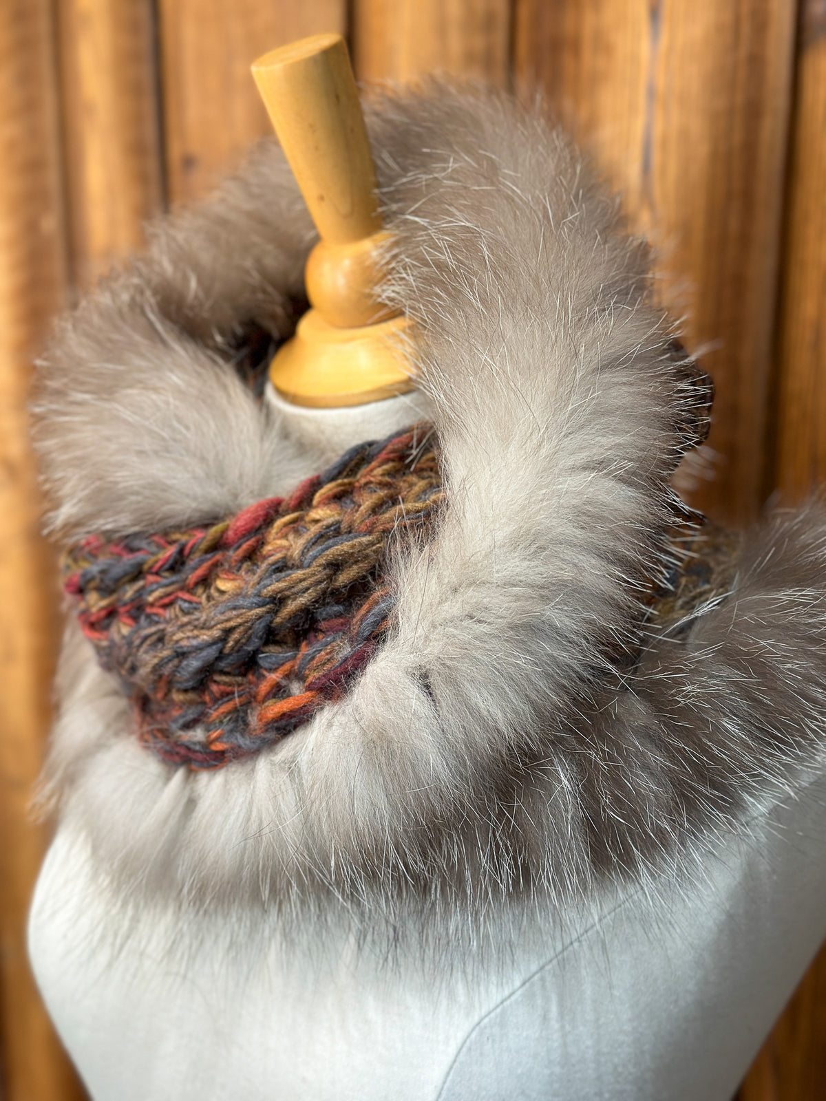 Foulard avec torsade avec fourrure recyclée - Renard