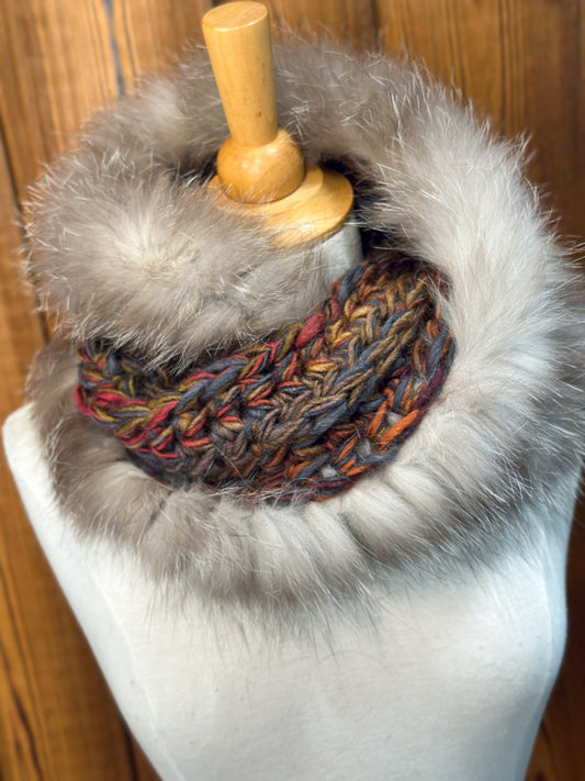 Foulard avec torsade avec fourrure recyclée - Renard