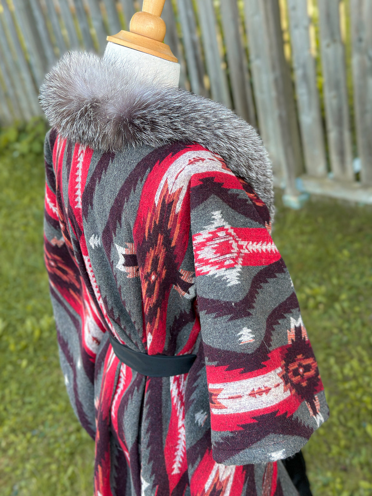 Châle couverture avec fourrure recyclée - Rouge
