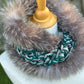 Foulard Turquoi et Gris avec fourrure recyclée - Renard