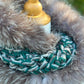Foulard Turquoi et Gris avec fourrure recyclée - Renard