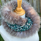 Foulard Turquoi et Gris avec fourrure recyclée - Renard