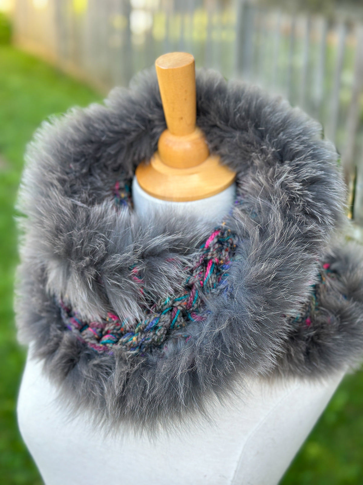 Foulard avec torsade fourrure recyclée - Renard
