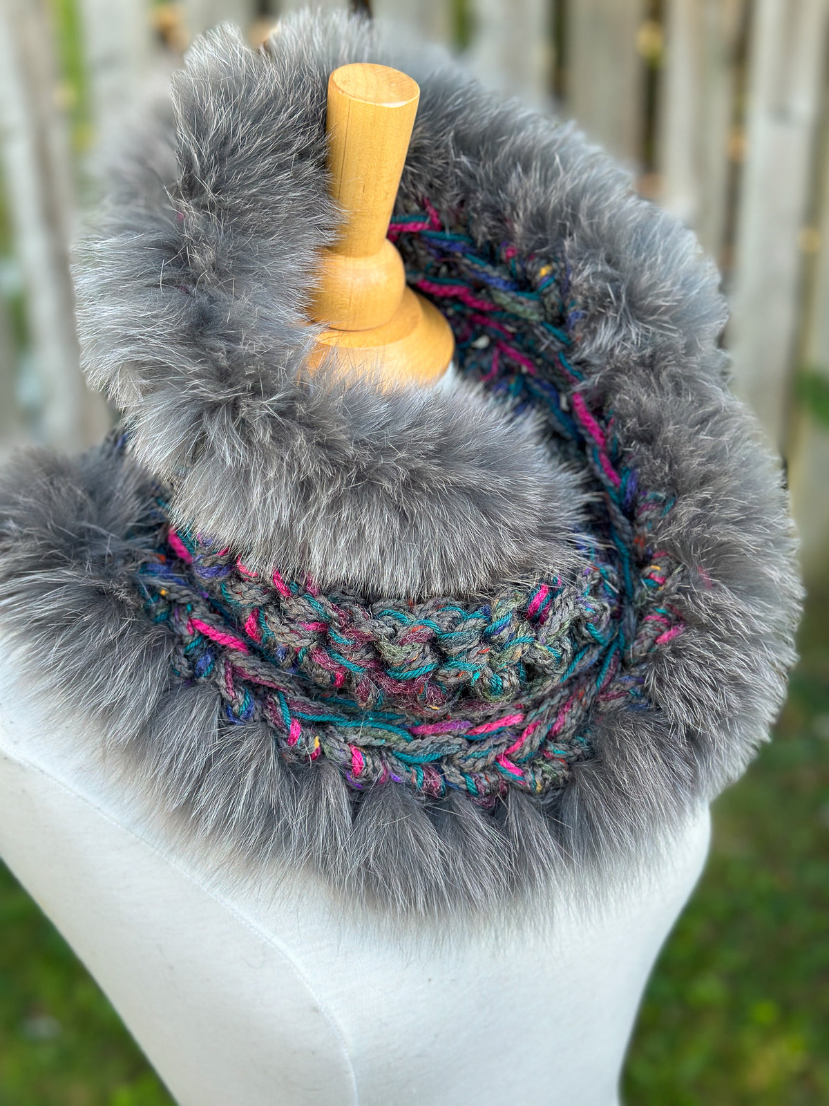 Foulard avec torsade fourrure recyclée - Renard