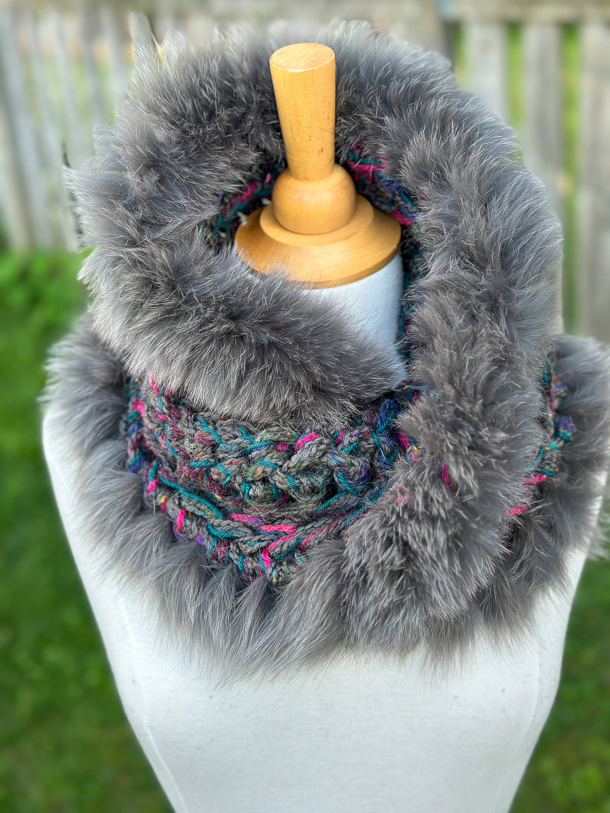 Foulard avec torsade fourrure recyclée - Renard