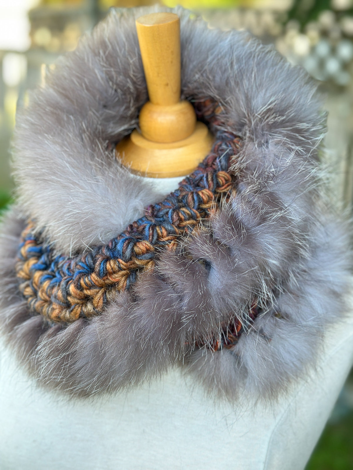 Foulard avec torsade avec fourrure recyclée - Renard
