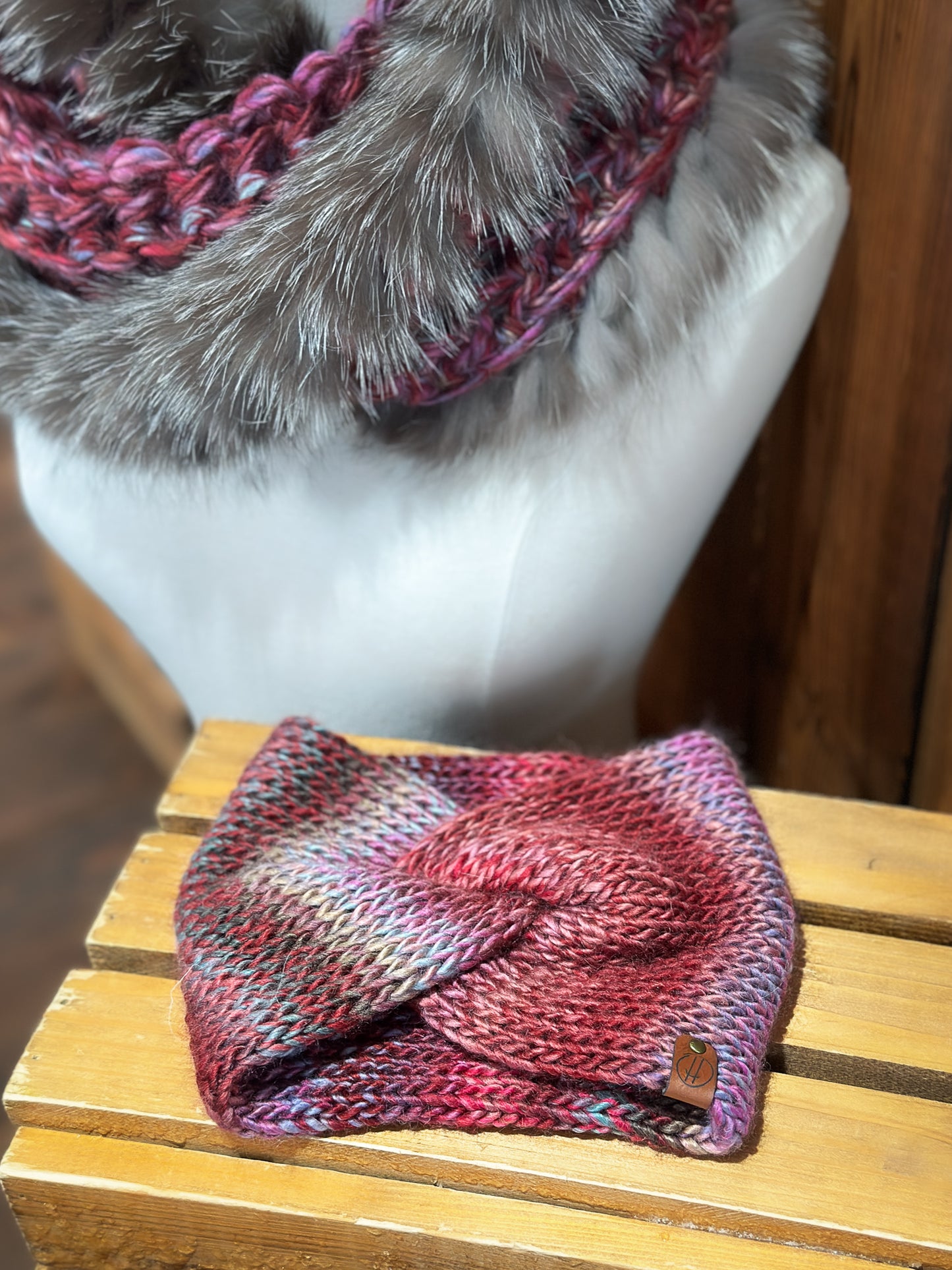 Foulard Rose avec fourrure recyclée - Renard