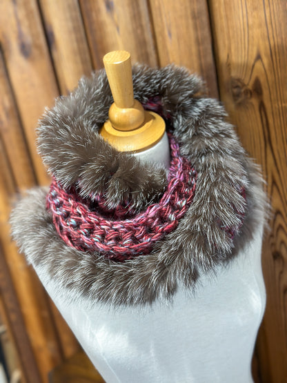 Foulard Rose avec fourrure recyclée - Renard