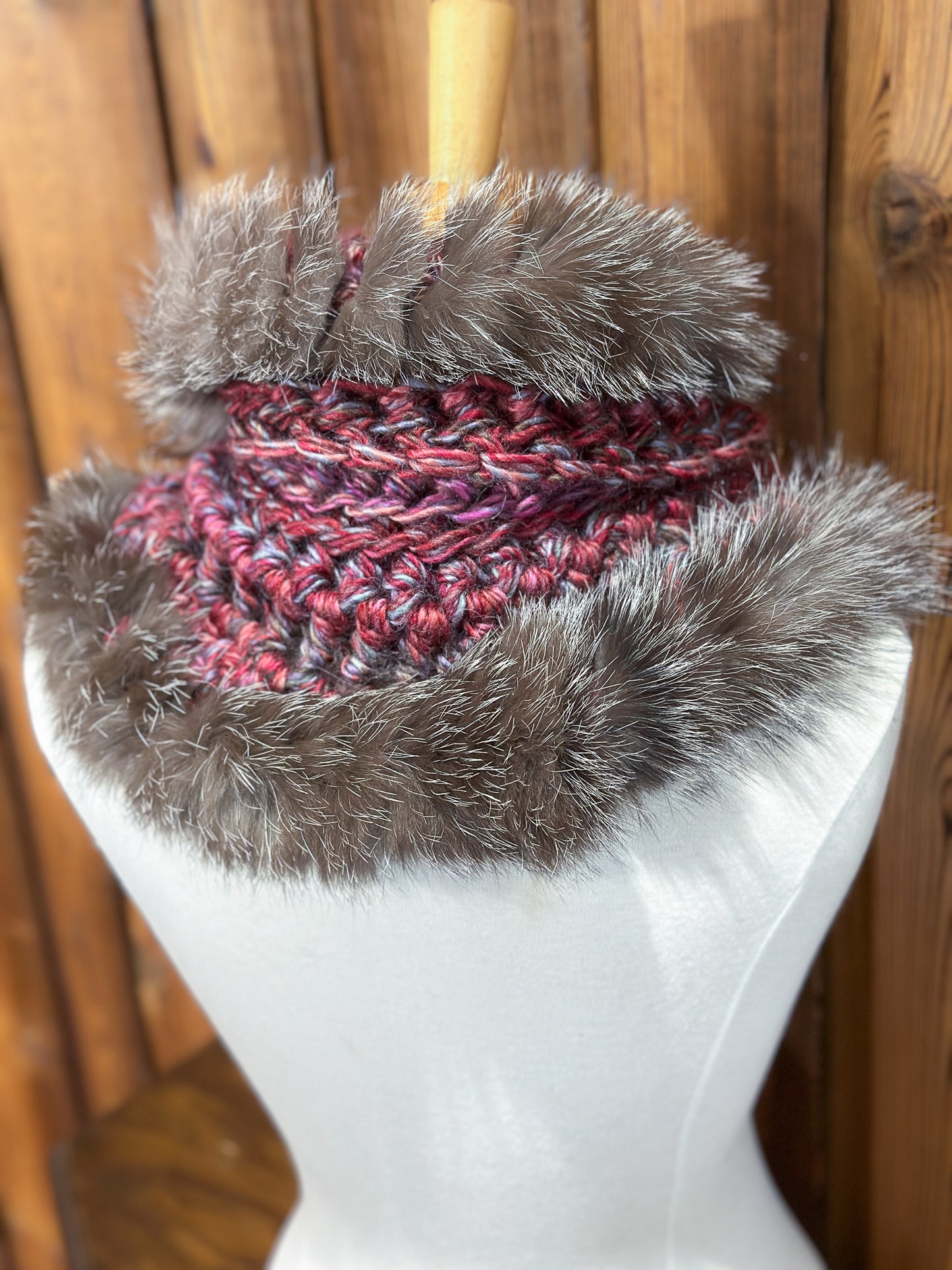 Foulard Rose avec fourrure recyclée - Renard