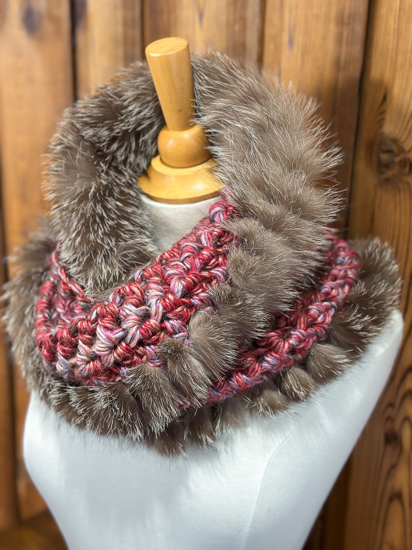 Foulard Rose avec fourrure recyclée - Renard