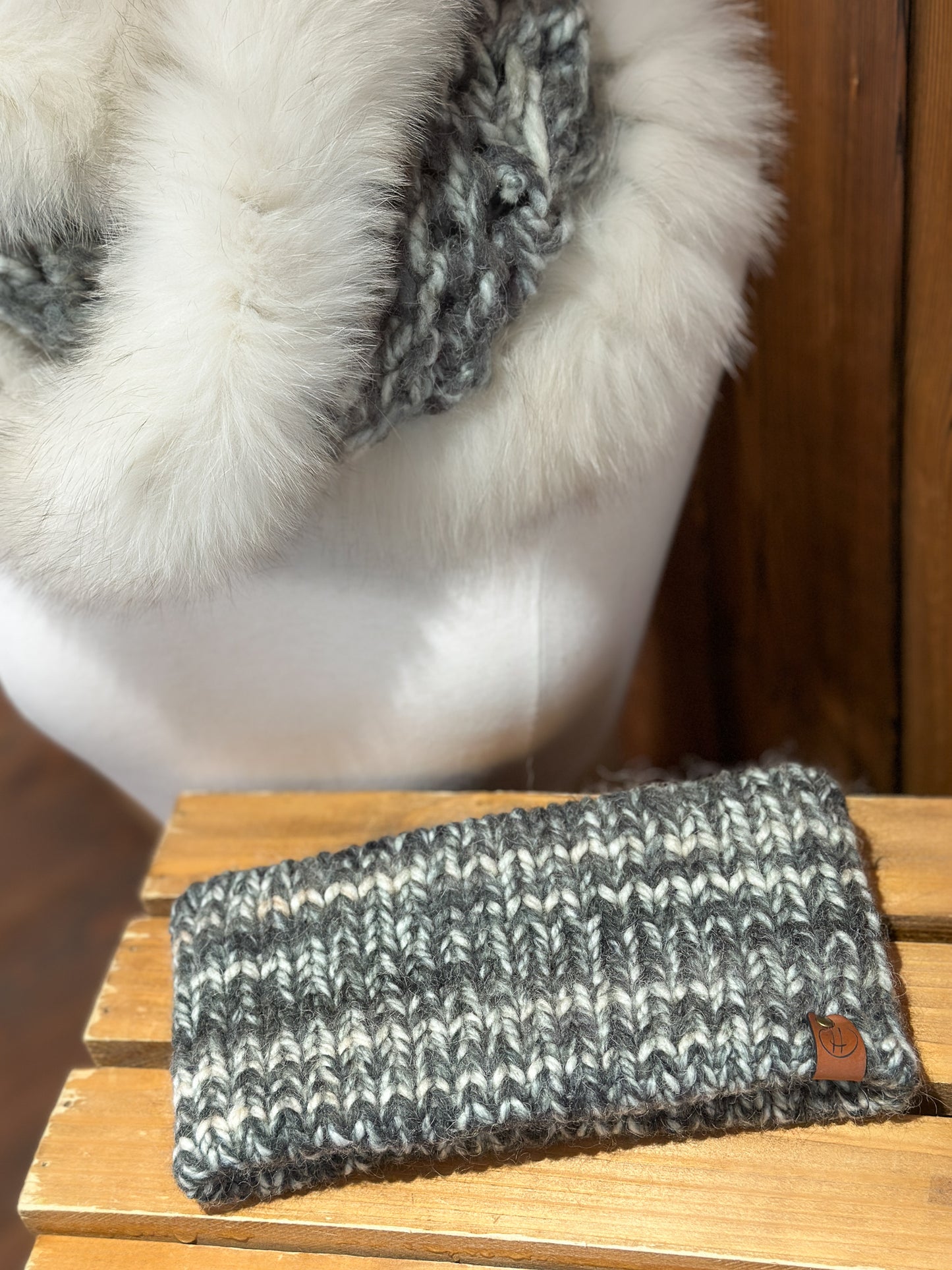 Foulard avec gris et beige fourrure recyclée Renard