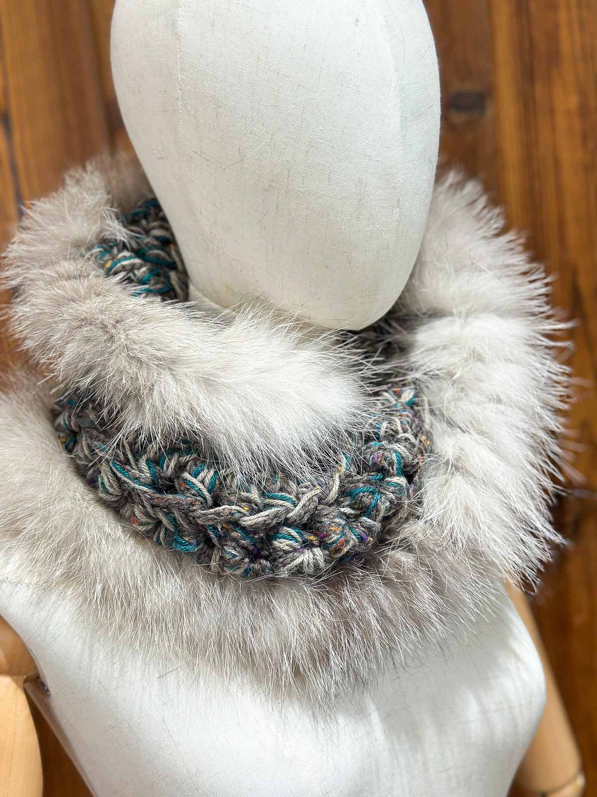 Foulard avec torsade fourrure recyclée - Renard