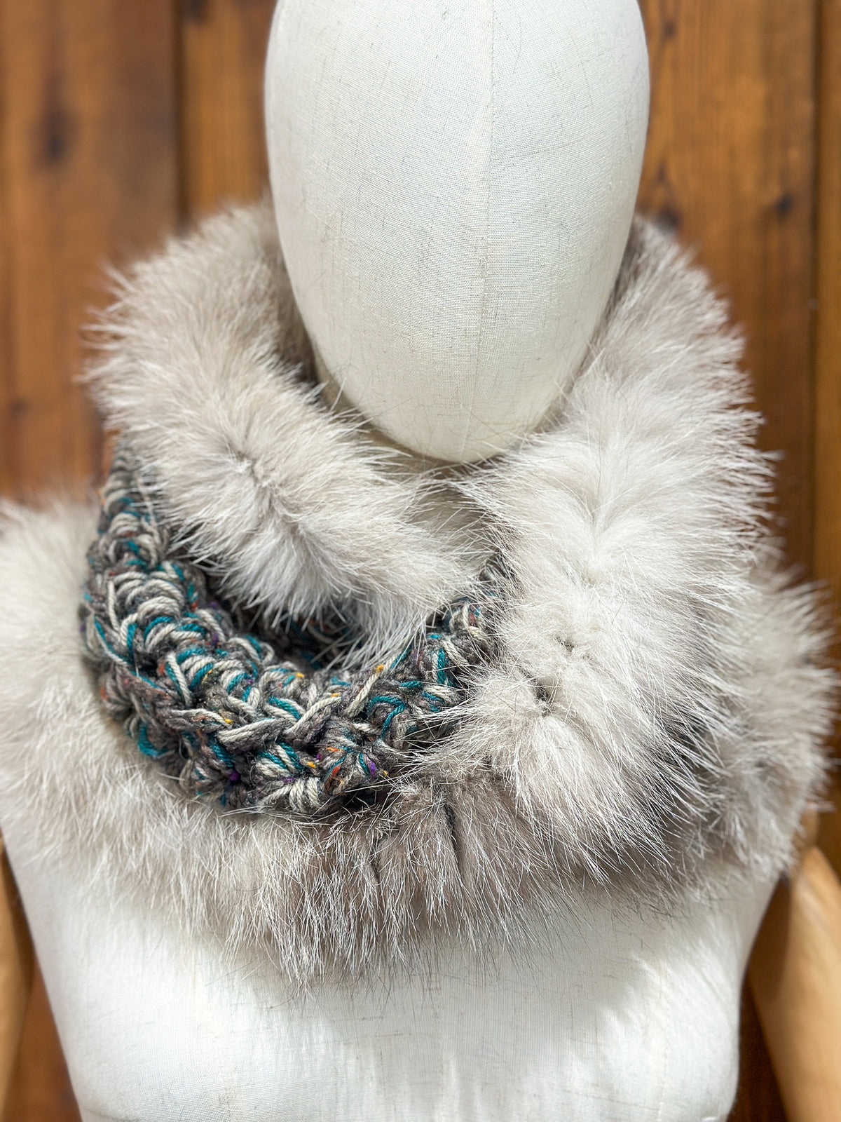 Foulard avec torsade fourrure recyclée - Renard
