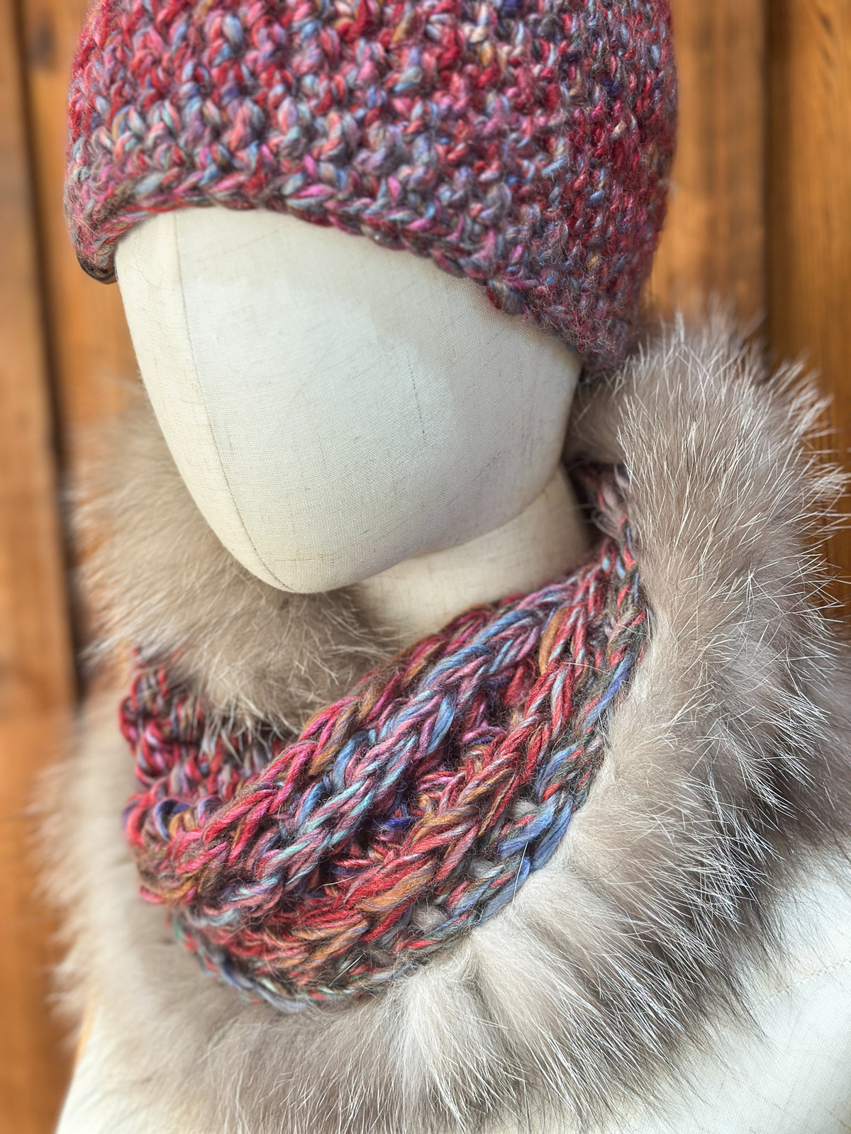 Foulard avec torsade avec fourrure recyclée - Renard