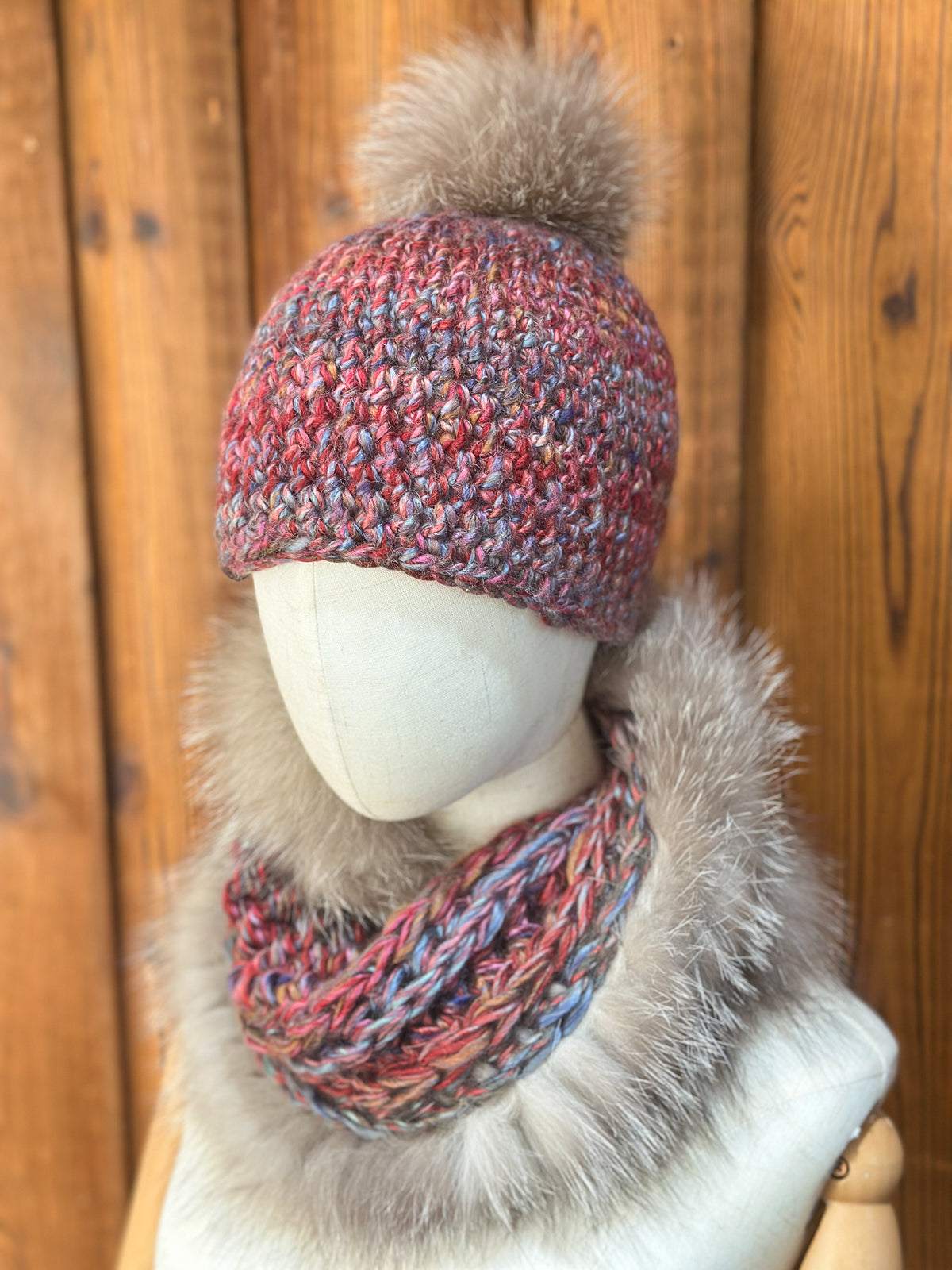 Foulard avec torsade avec fourrure recyclée - Renard