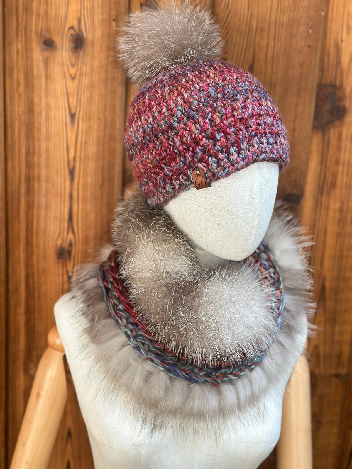 Foulard avec torsade avec fourrure recyclée - Renard