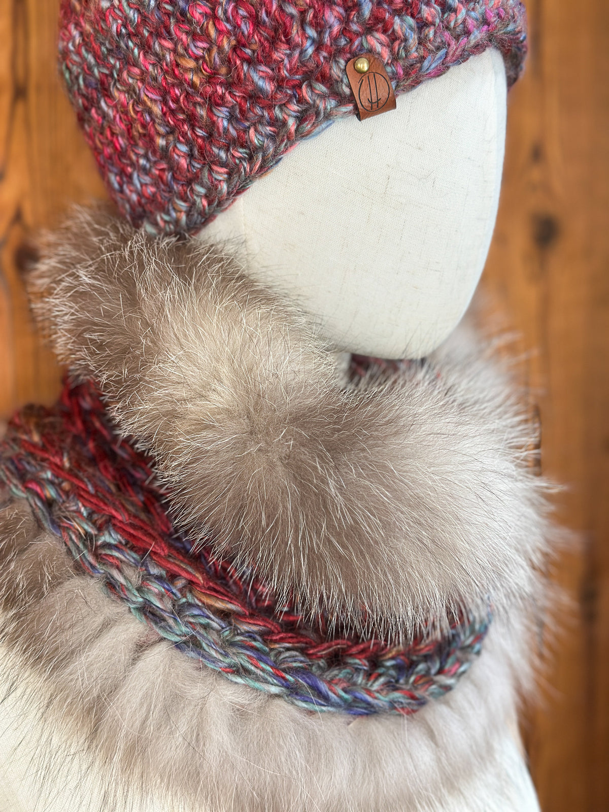 Foulard avec torsade avec fourrure recyclée - Renard