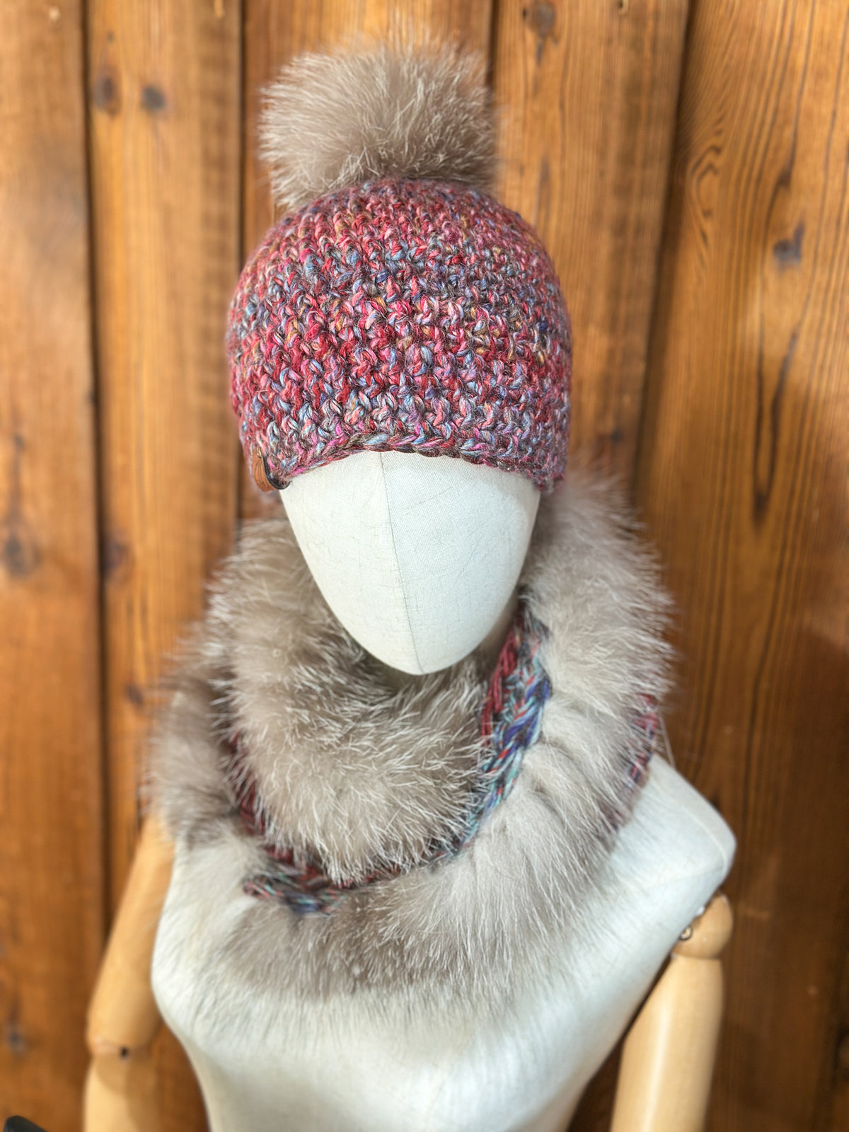 Foulard avec torsade avec fourrure recyclée - Renard
