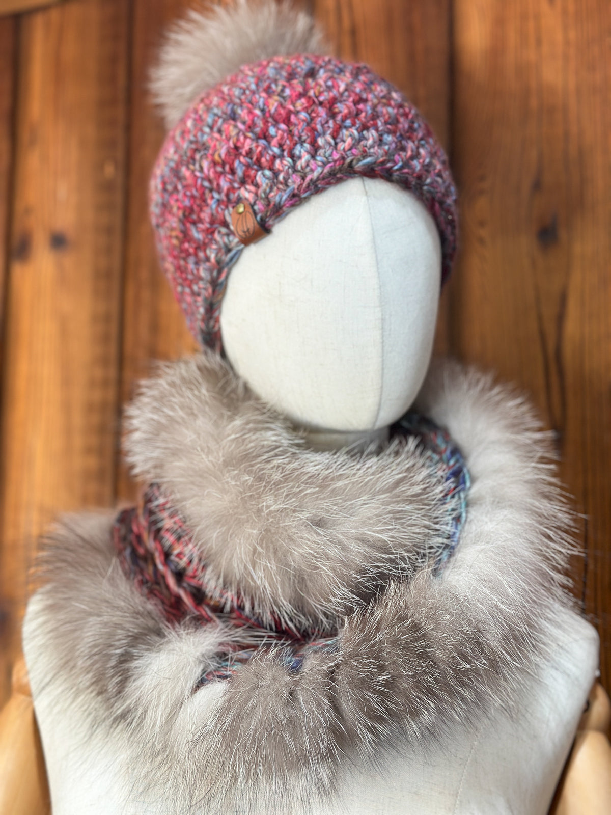 Foulard avec torsade avec fourrure recyclée - Renard