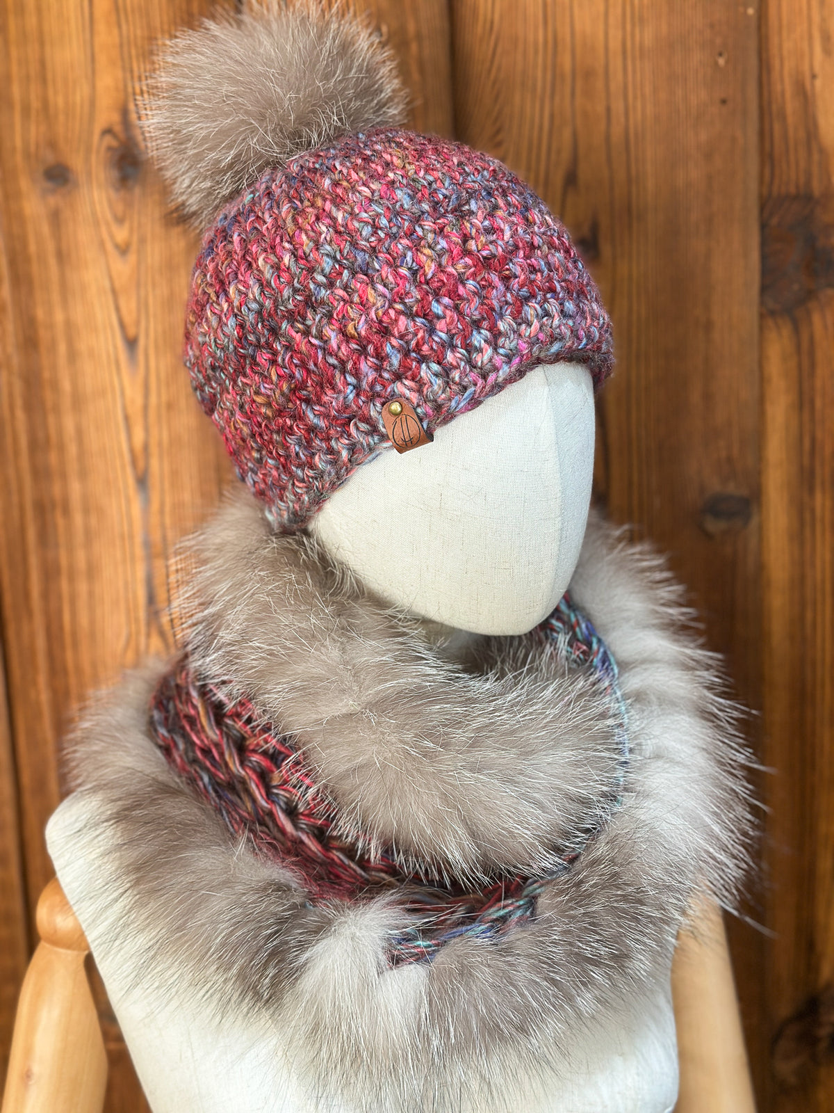Foulard avec torsade avec fourrure recyclée - Renard