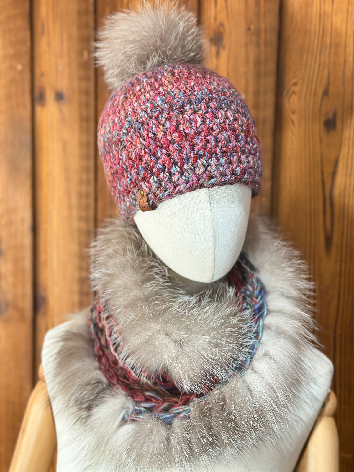 Foulard avec torsade avec fourrure recyclée - Renard
