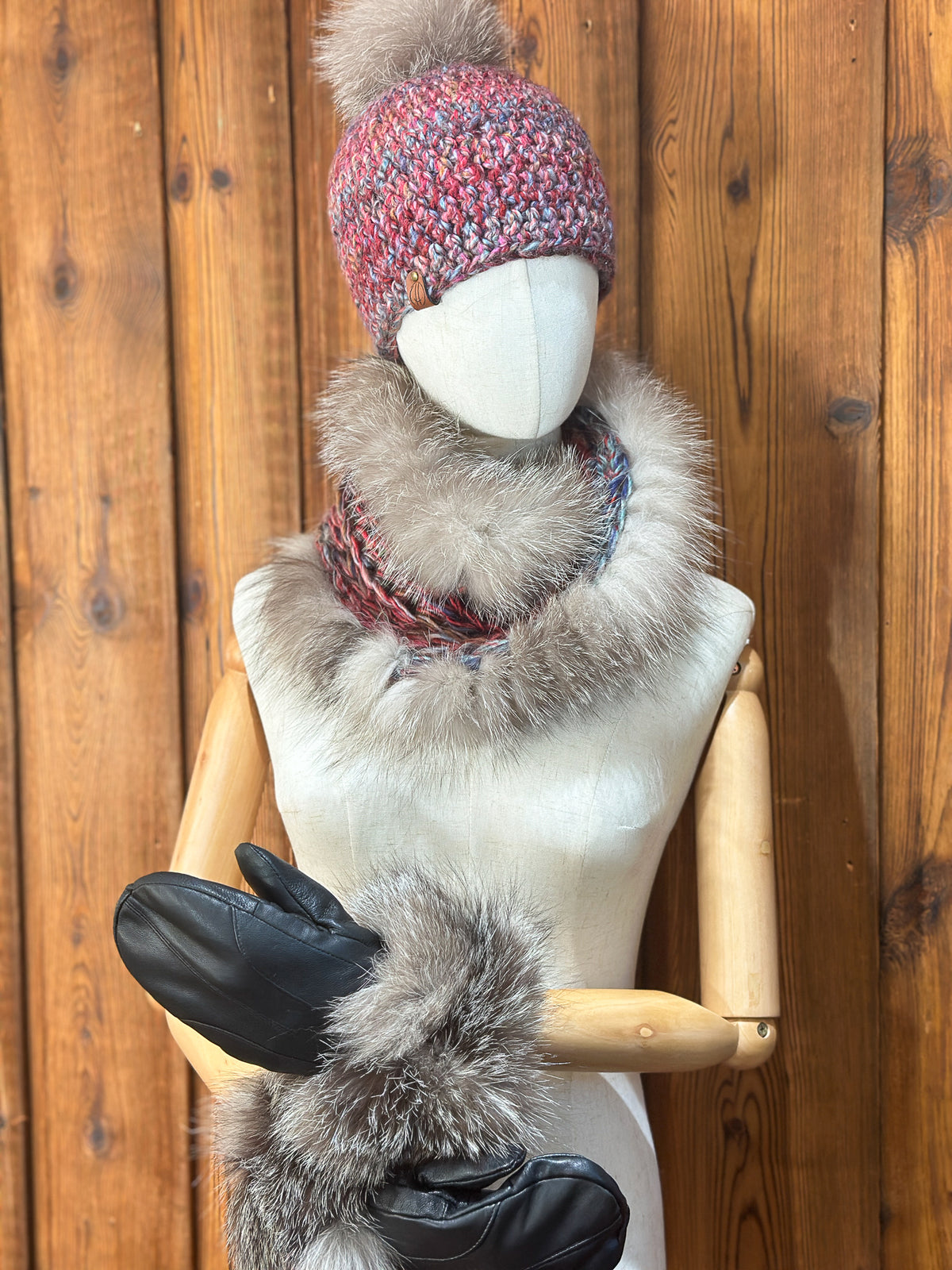 Foulard avec torsade avec fourrure recyclée - Renard