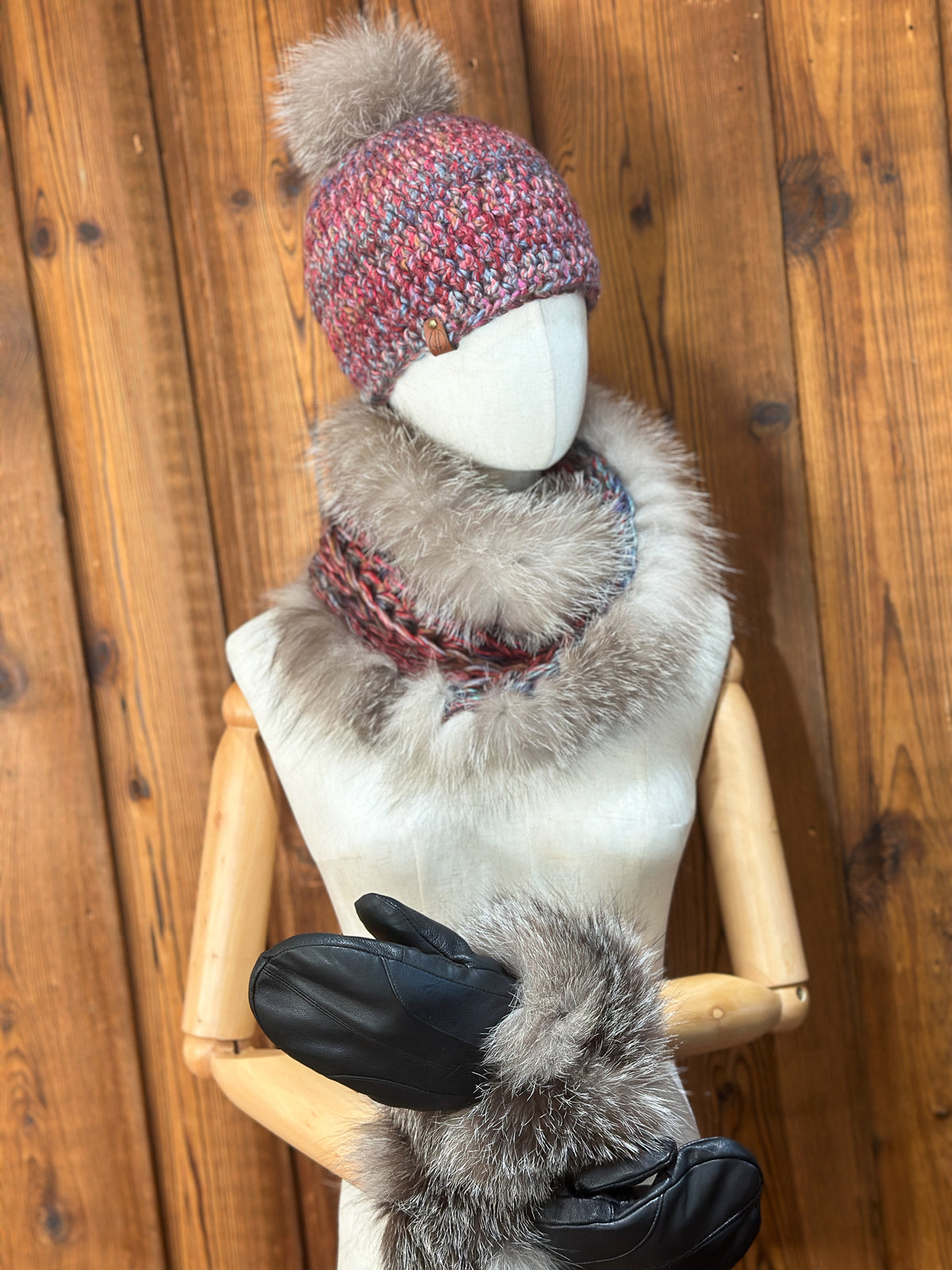 Foulard avec torsade avec fourrure recyclée - Renard